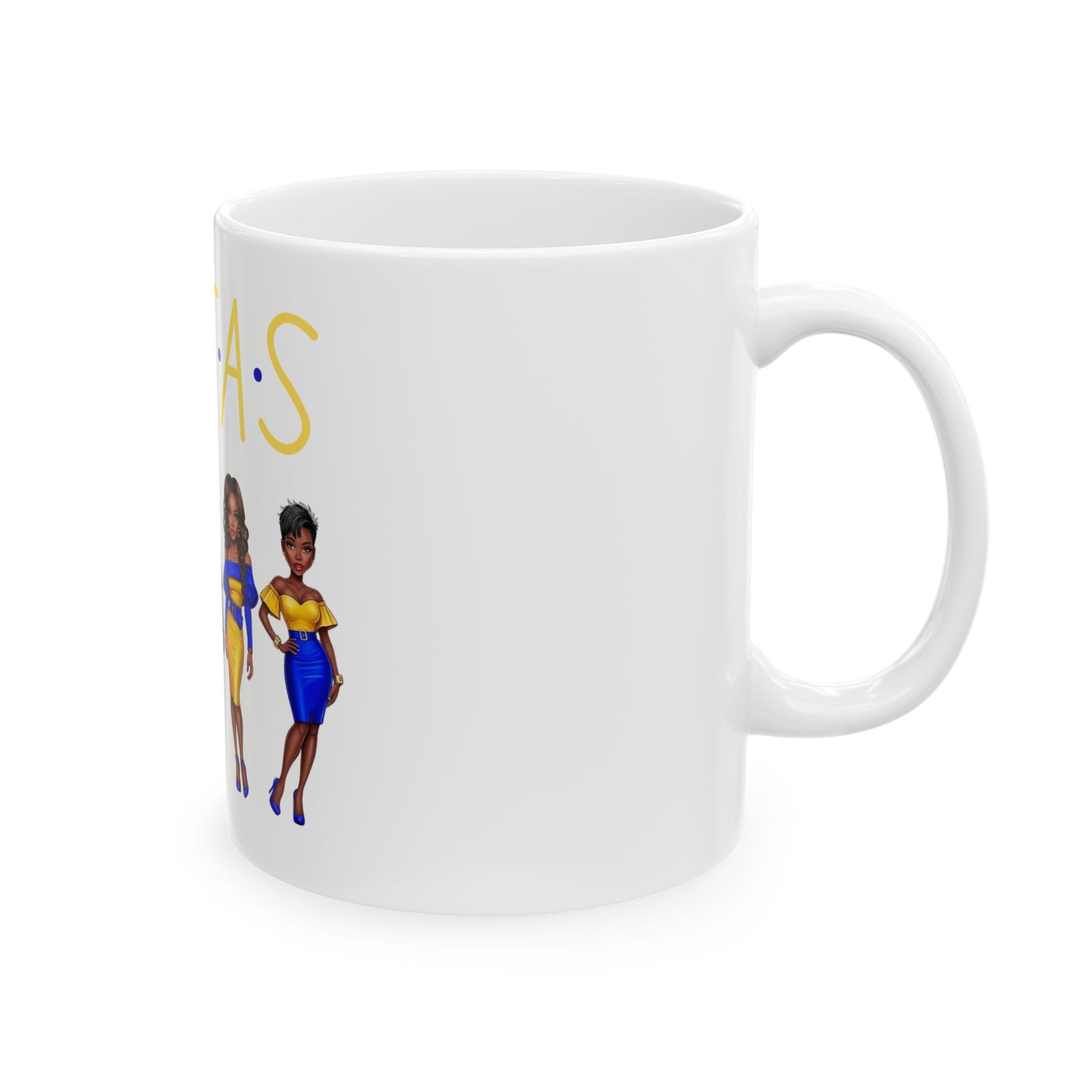 SISTAS Ceramic Mug, Blue and Gold Women Coffee Tea Cup, 11oz 15oz Sizes, African American Sisters Gift, Melanin Magic, Black Girl Magic,