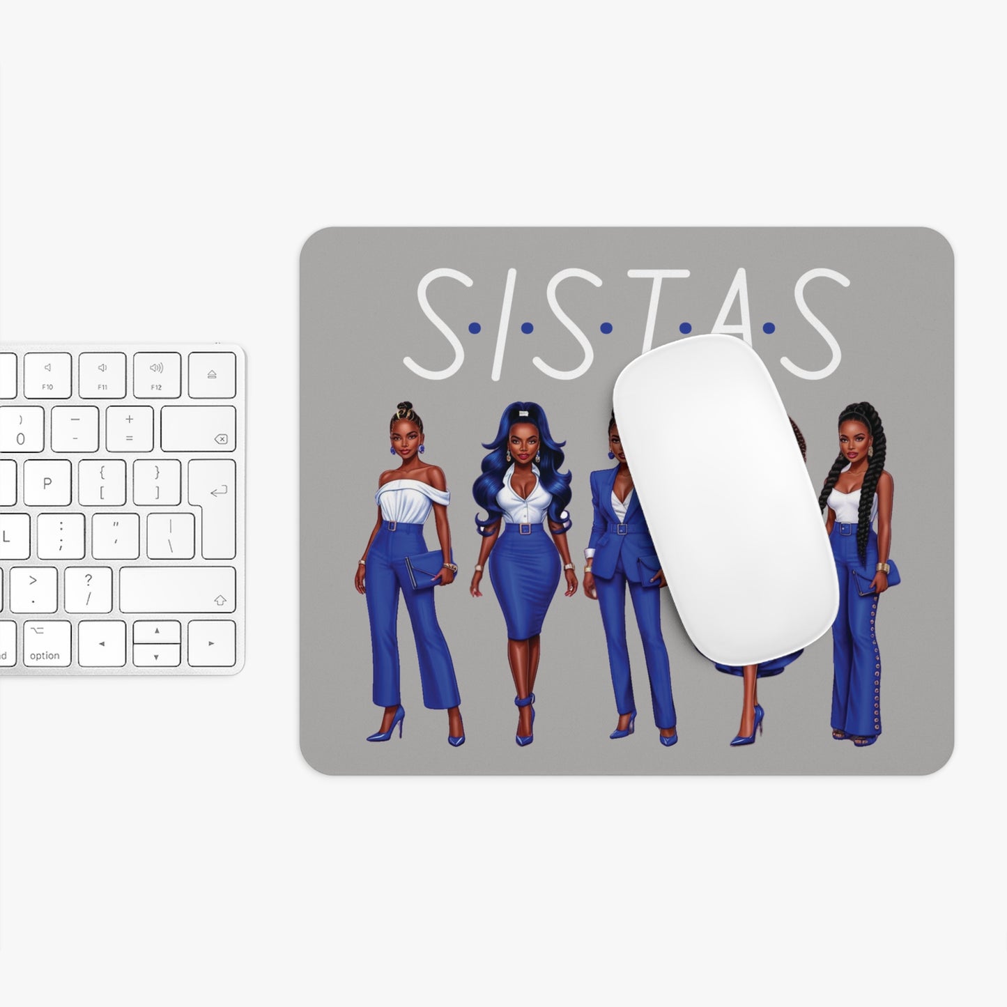 Sistas Mouse Pad - Black Women Red White Outfits, Afrocentric Home Office Decor, African American Sisters Gift, Feminine Desk Accessory
