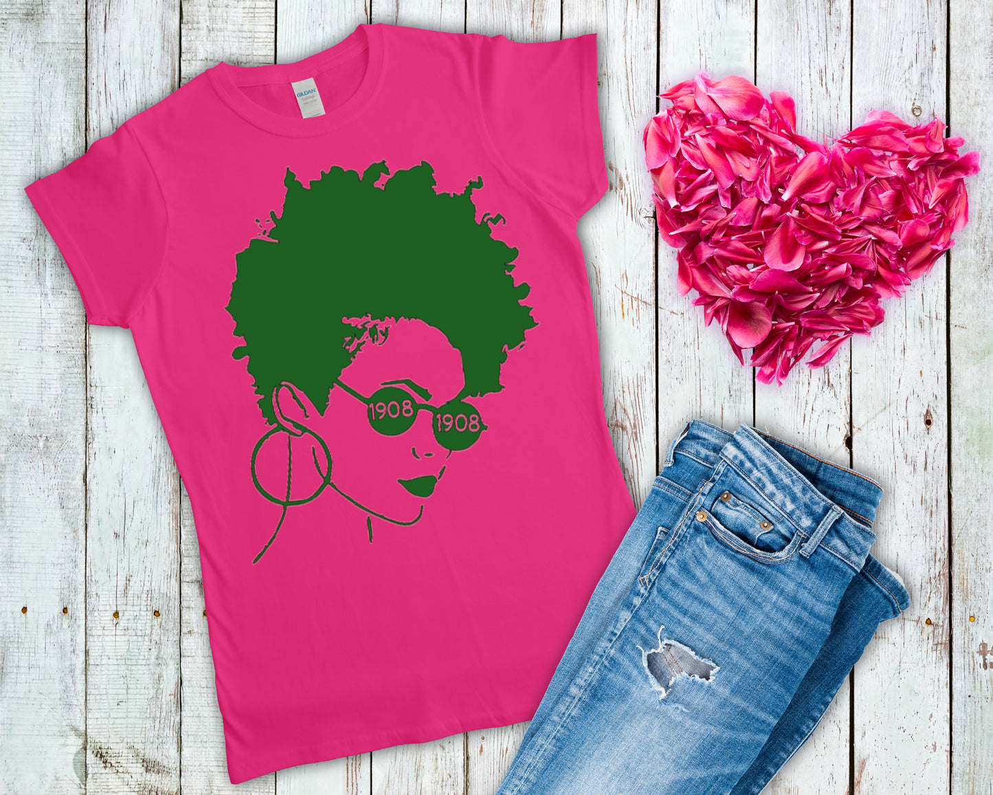 1908 pink and green t-shirt