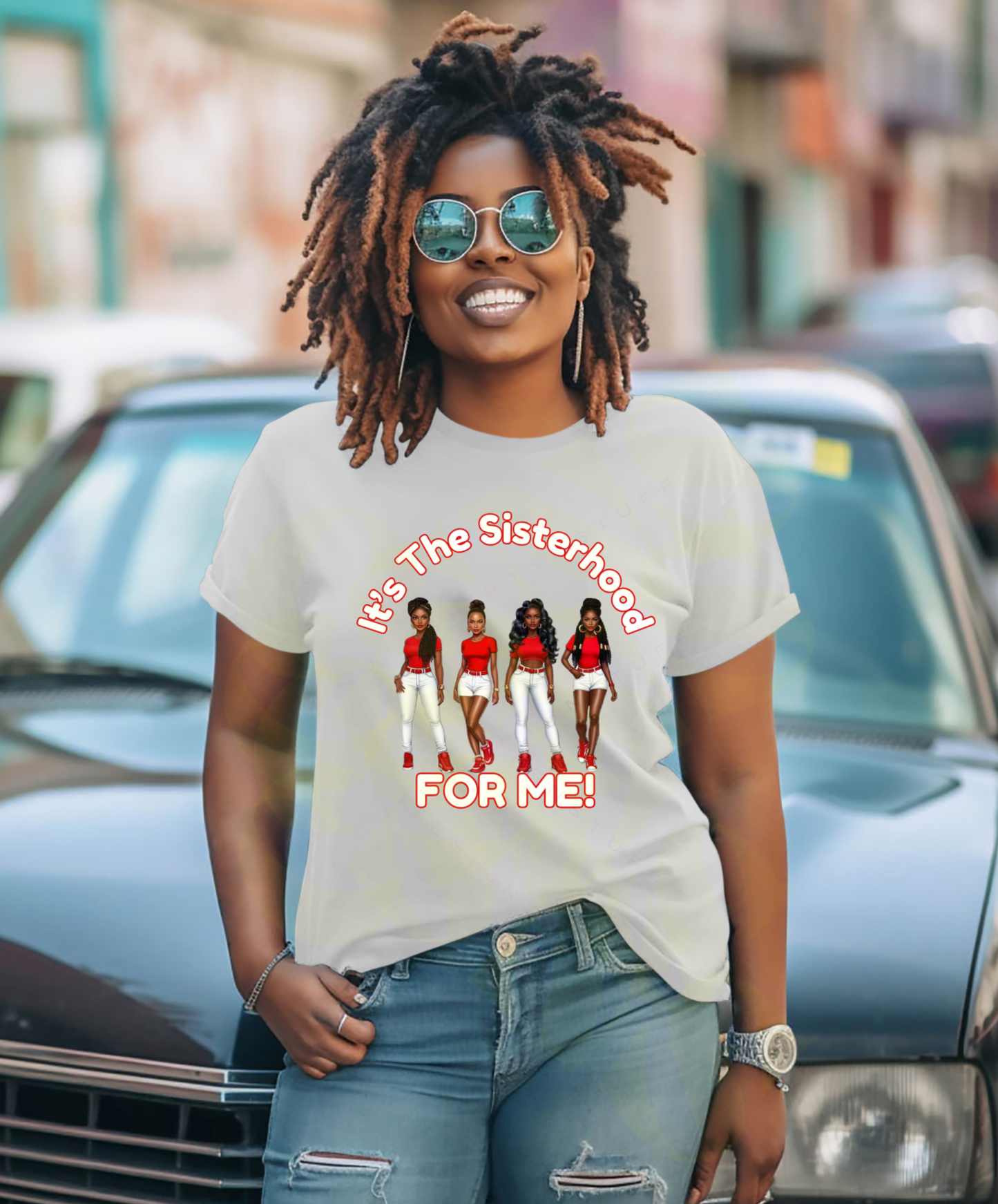 Sisterhood Women's Tee, Feminine Red & White Shirt, Ladies Graphic Top, Girl Power T-Shirt, Women's Empowerment Clothing, Women's Casual Tee