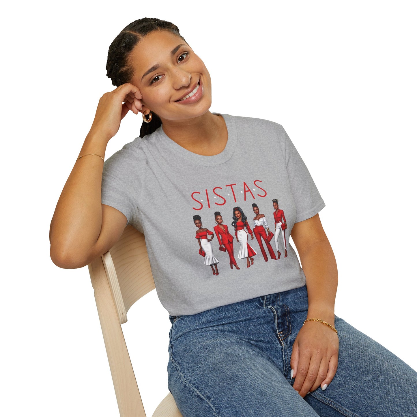 Sistas Tee, Feminine Red & White Shirt, Ladies Graphic Top, Girl Power T-Shirt, Women's Empowerment Clothing, Women's Casual Tee