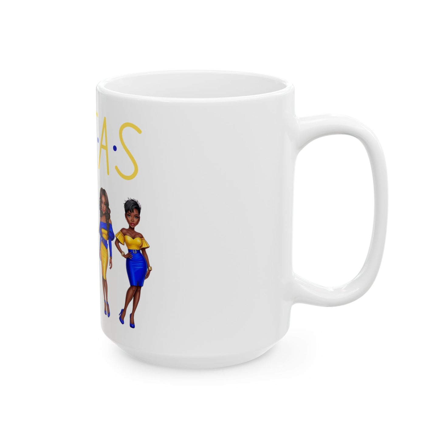 SISTAS Ceramic Mug, Blue and Gold Women Coffee Tea Cup, 11oz 15oz Sizes, African American Sisters Gift, Melanin Magic, Black Girl Magic,