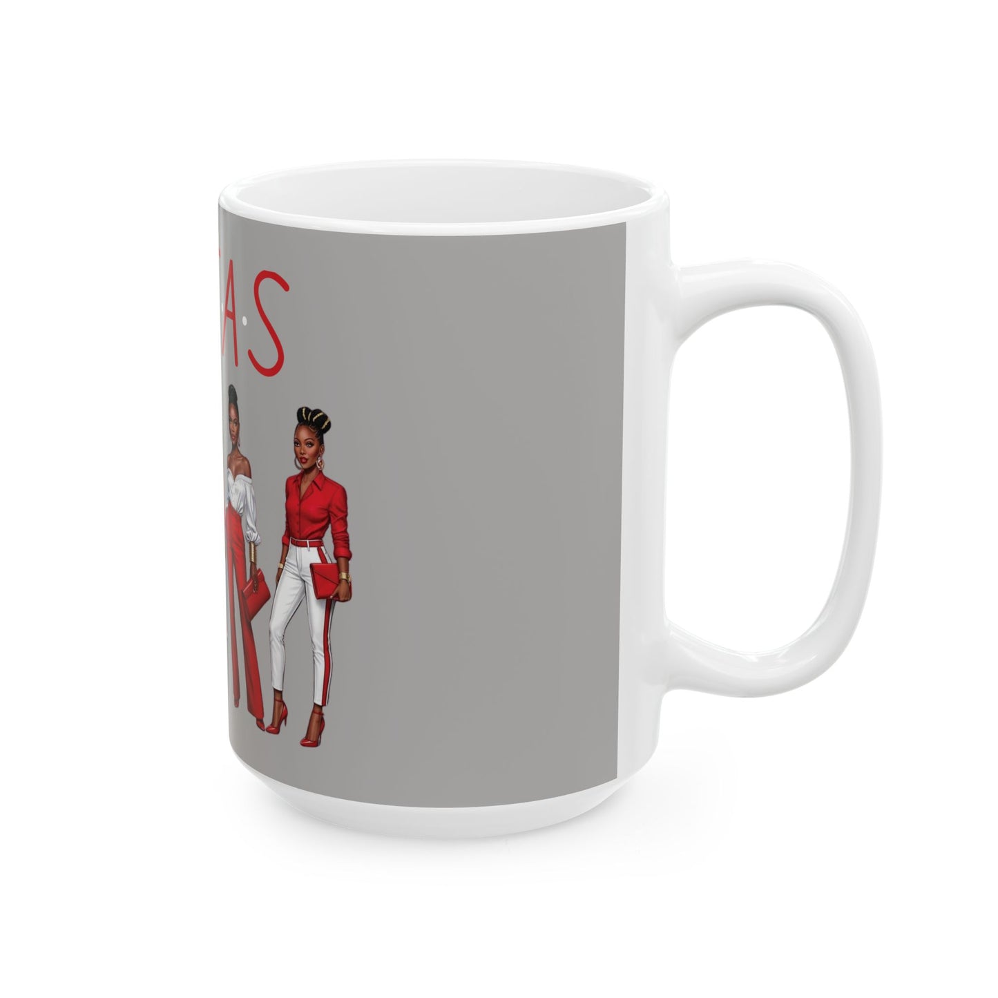 Red and White Sistas Ceramic Mug, Beautiful Women Design, 11oz, 15oz, Coffee Cup, Tea Mug, Gift for Her, African American, Black Women