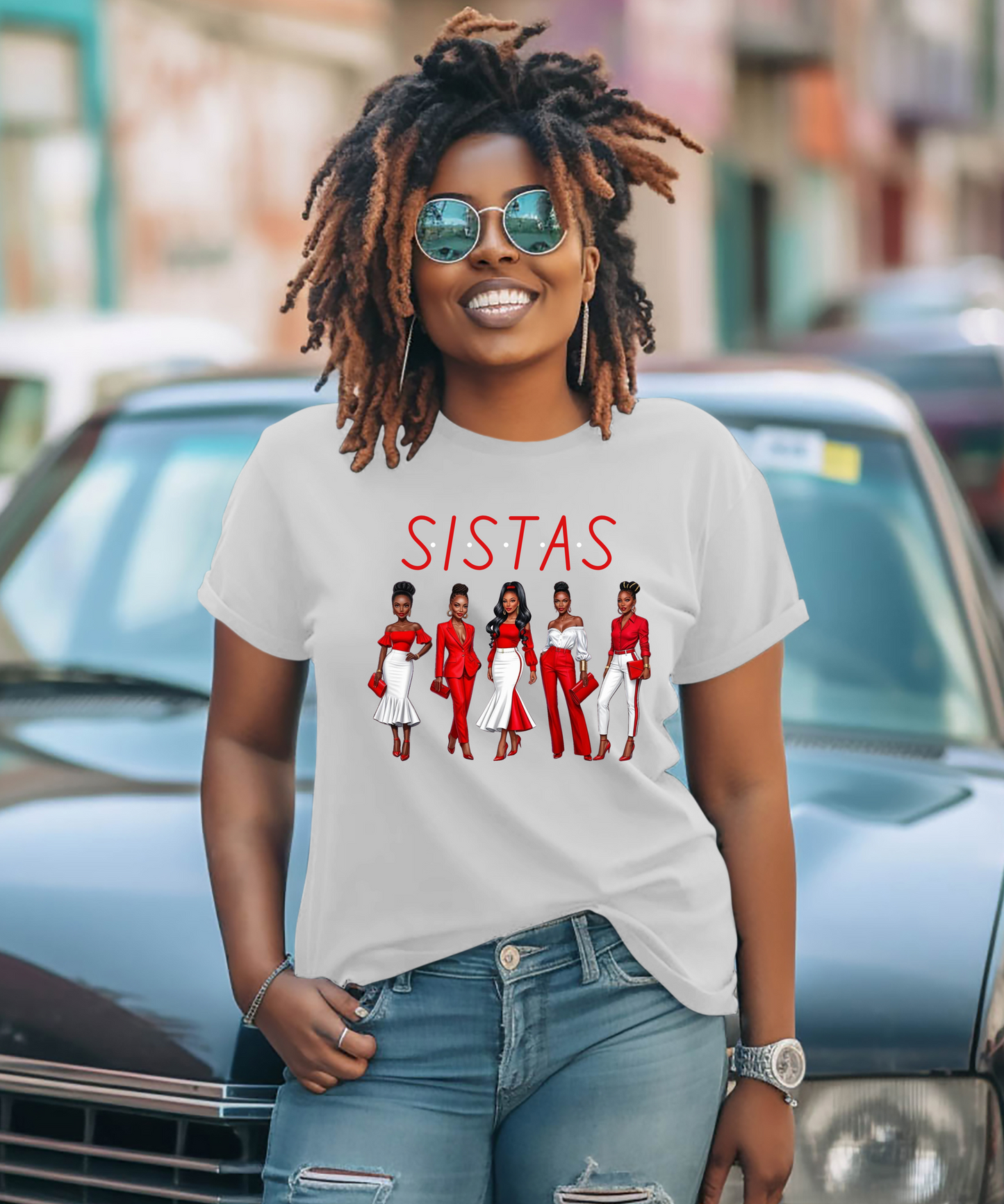 Sistas Tee, Feminine Red & White Shirt, Ladies Graphic Top, Girl Power T-Shirt, Women's Empowerment Clothing, Women's Casual Tee