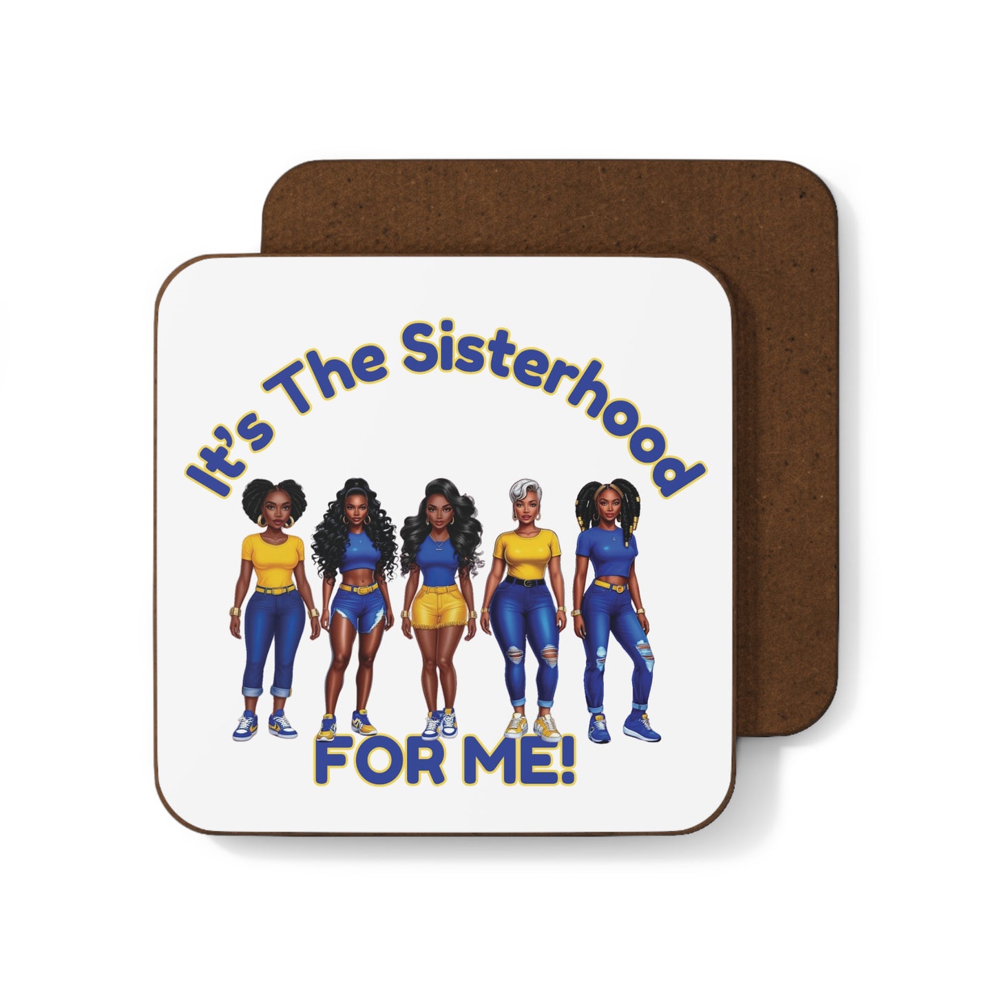 Sisterhood Hardboard Coaster Set, Colorful Decor, Black Girl Magic, Gift for Her, Home Bar Accessories, Fun Kitchen Decor, blue and gold