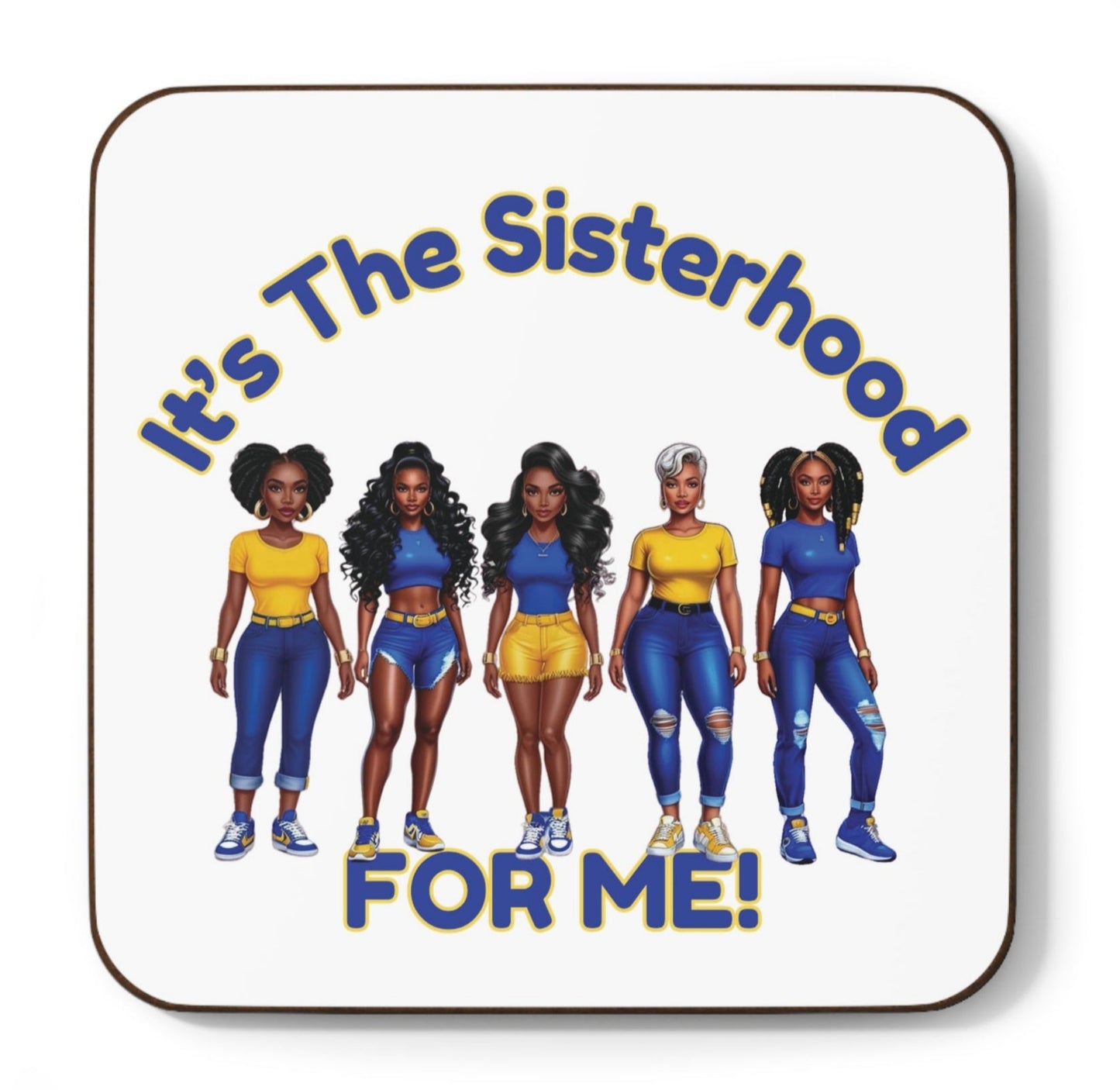 Sisterhood Hardboard Coaster Set, Colorful Decor, Black Girl Magic, Gift for Her, Home Bar Accessories, Fun Kitchen Decor, blue and gold